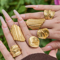 Textured Gold Tone Statement Rings in Three Sculptural Designs view 3