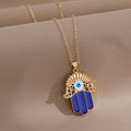 Gold and Silver Tone Blue Crystal Hamsa Eye Pendant Necklaces view 9