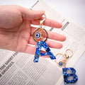Blue Shell Resin Letter Keychain with Evil Eye Charm view 4