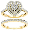 Heart Cluster Triple-Halo Two-Ring Set In Three Metal Tones view 3