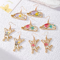 Gold Cat Silhouette Pressed Flower Drop Earrings 4 Styles view 1
