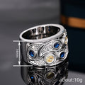 Wide Openwork Band Ring Blue Yellow Stones Gold Silver Tone view 4