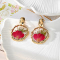 Gold Wavy Frame Resin Dried Flower Stud Earrings 7 Styles view 11