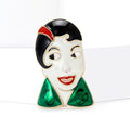 Enamel Lady Face Brooch Gold Tone Green Purple Collar Styles view 2