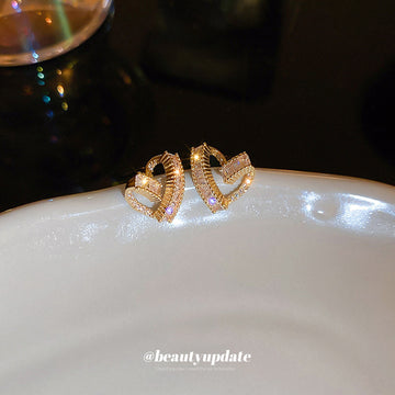 Gold Tone Open Heart Crystal Stud Earrings Fashion Jewelry