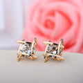 Silver Tone Clear Look Square Cage Petite Stud Earrings view 3