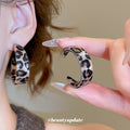 Brown Leopard Wide Hoop Earrings in Dark and Light Patterns view 4