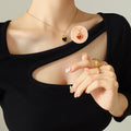 Double Sided Heart Pendant Necklace Gold Frame Shell Inlay view 7