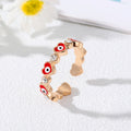 Gold Tone Crystal Heart and Round Evil Eye Adjustable Rings view 5
