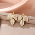 Gold Triple Leaf Pave Clear Stone Stud Earrings Metal Alloy view 3