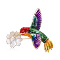 Colorful Hummingbird Brooch Carrying a White Flower view 2