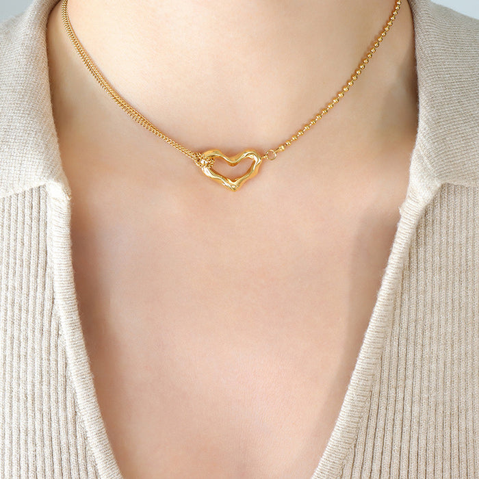 Irregular Open Heart Pendant Necklace Gold Tone Chain