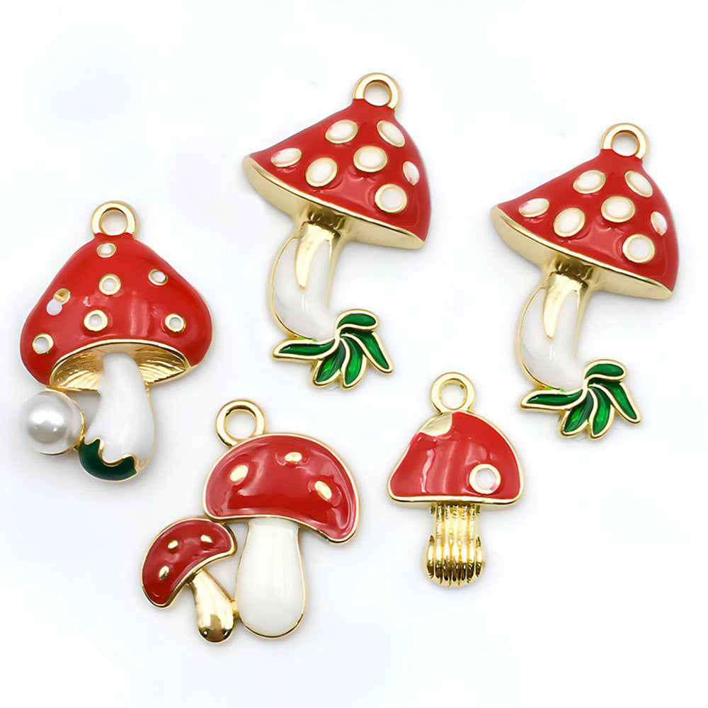 Red Enamel Zinc Alloy Mushroom Charm Pendants for Earrings Bracelet Necklace DIY Jewelry