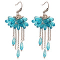 Blue Crystal Petal and Chain Fringe Hook Earrings with Polished Details view 5