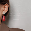 Wine Red Teardrop Drop Earrings Milky White Disc Tops view 4