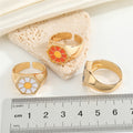 Gold Tone Enamel Daisy Adjustable Open Rings in Three Colors view 5
