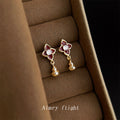 Wine Red Enamel Flower Stud Earrings With Gold Gourd Dangles view 5