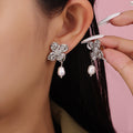 Flower Drop Earrings Freshwater Pearl Gold Silver Metal view 3
