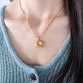Sun Moon Star Openwork Round Pendant Necklace Gold Steel view 4