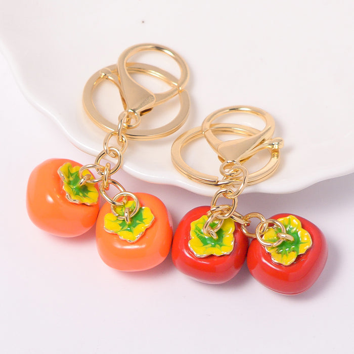 Dual Enamel Persimmon Keychains Braided Heart Cord 11 Options