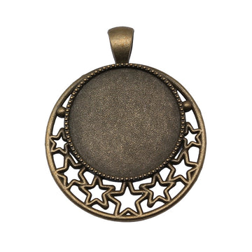 Star And Moon Round Cabochon Pendant Trays in Two Finishes