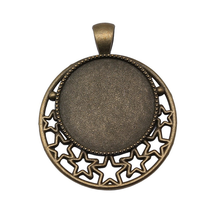 Star And Moon Round Cabochon Pendant Trays in Two Finishes