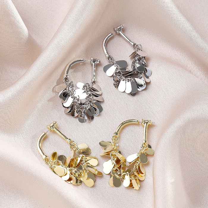 Gold and Silver Disc Fringe Dangle Small Hoop Earrings