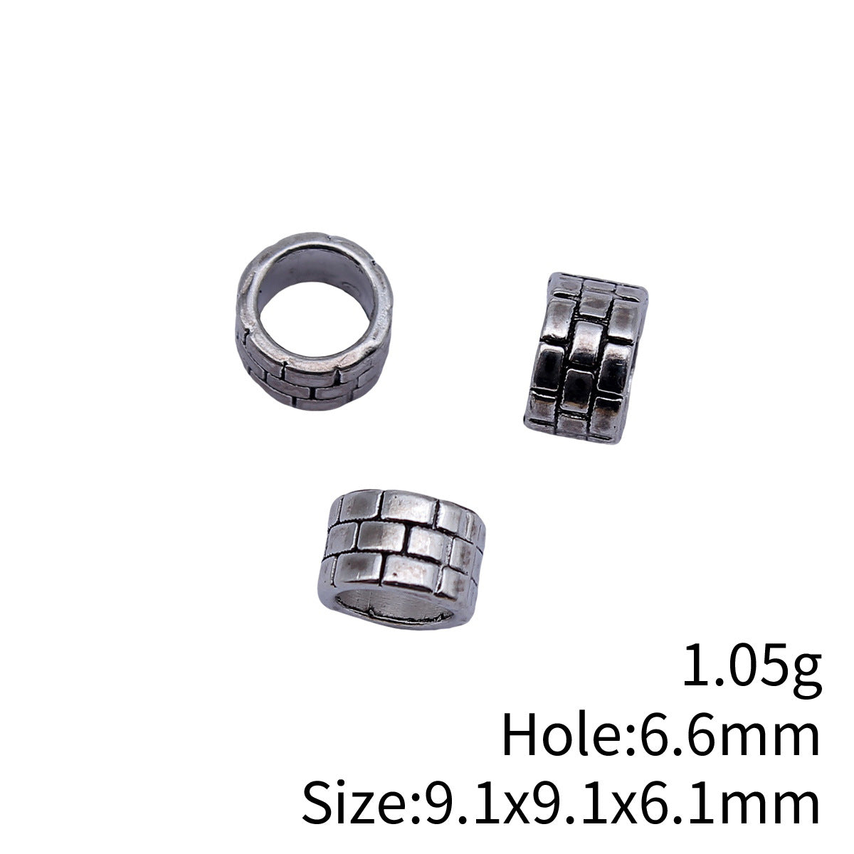 9.1x9.1x6.1mm 1.05g Antique Silver Zinc Alloy Lattice Pattern Large Hole Spacer Beads for Bracelet Making