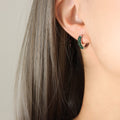 Small Crystal Pave Huggie Hoop Earrings Gold Steel Tones view 9