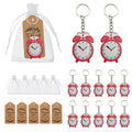 Red Alarm Clock Wood Keychain, Metal Ring, Organza Bag Option view 1