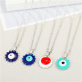 Silver Tone Sunburst Evil Eye Pendant Necklaces in Four Colors view 1