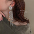 Three Color Teardrop Crystal Long Tassel Statement Earrings view 4