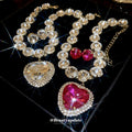 Heart Crystal Necklace And Earring Set In Clear Or Bright Pink view 4