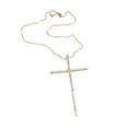 Long Crystal Cross Pendant Necklace in Two Metal Tones view 5