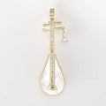 Pearlescent Chinese Lute Brooch Pin with Crystal Accents view 4