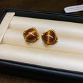 Brown Stone Look Stud Earrings in Round and Ornate Shapes view 6