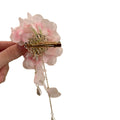 Pink Fabric Hydrangea Pearl Tassel Duckbill Hair Clip view 5