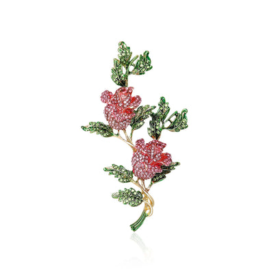 Crystal Rose Branch brooch front view on a white background