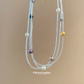 Layered Clear Bead Necklace with Multicolor Pearl Accents view 4