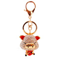 Stone-Covered Cartoon Pig And Guard Gold-Tone Metal Keychains view 5