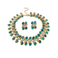 Gold Oval Resin Crystal Wave Necklace Stud Earrings Four Colors view 5