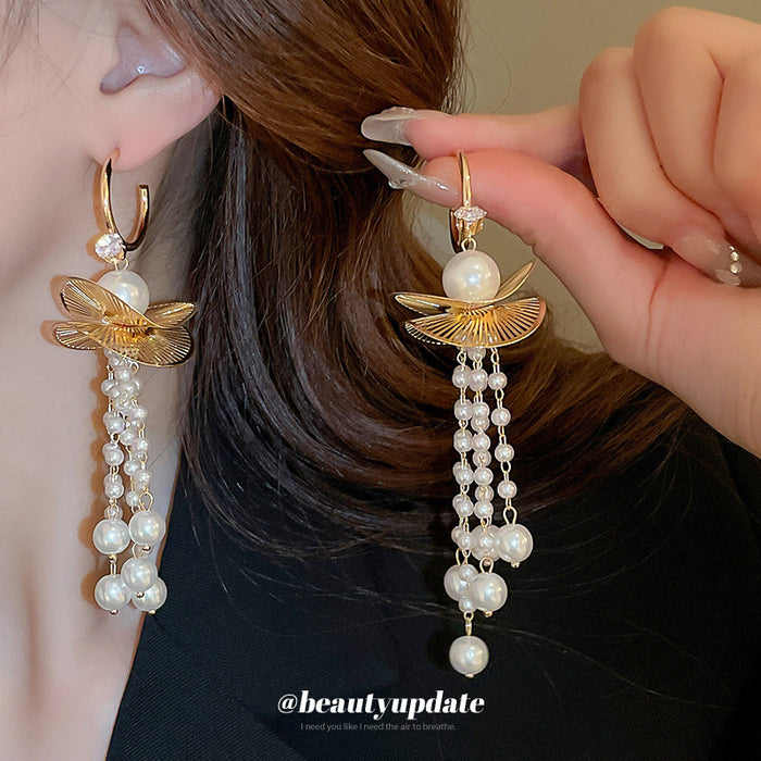 Lotus Pearl Tassel Drop Earrings Decorative Jewelry Design
