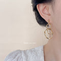 Gold Tone Triple Irregular Round Loop Drop Stud Earrings view 2