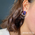 Blue Rectangular Stone Crystal Drop Earrings Polished Jewelry Accessory view 4