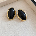 Gold Tone Oval Resin Stud Earrings in Ivory Black and Red view 3