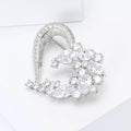 Open Heart Crystal Brooch with Leaf Cluster Decorative Metal Pin view 3