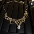 Gold Lace Mesh Pearl Drop Choker Necklace One Style view 6