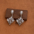 Pearl Look Geometric Cluster Silver Dangle Earrings in Two Shapes view 3