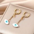 Gold Huggie Evil Eye Chain Drop Earrings 6 Color Styles view 8