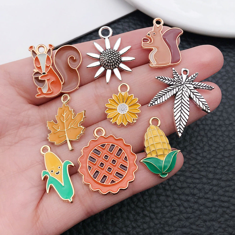 Enamel Zinc Alloy Pumpkin Maple Leaf Squirrel Corn Pinecone Charm Pendant for DIY Earrings